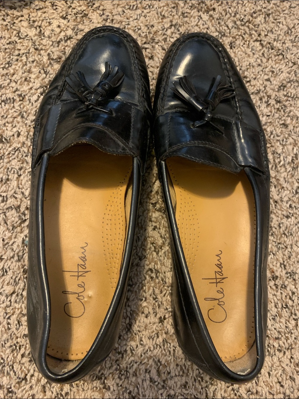 Cole Haan Black Leather Tassel Slip-On Loafers